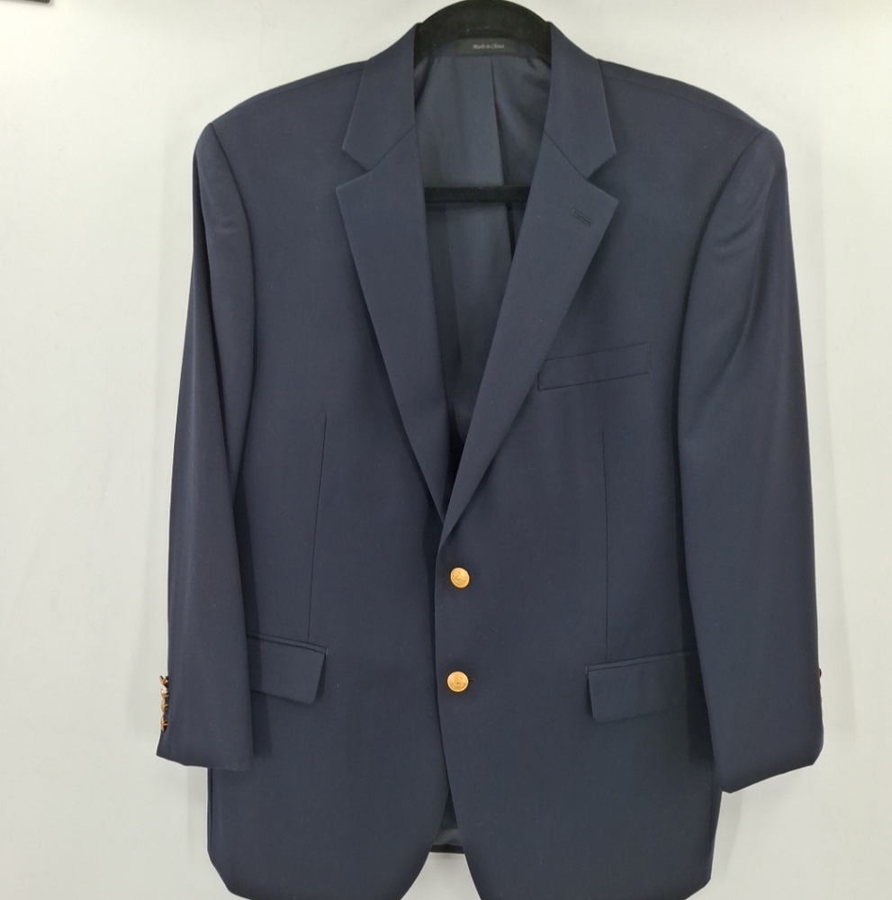 Lauren Ralph Lauren Mens Gold Button Wool Navy Blue‎ Blazer Jacket Size 44R